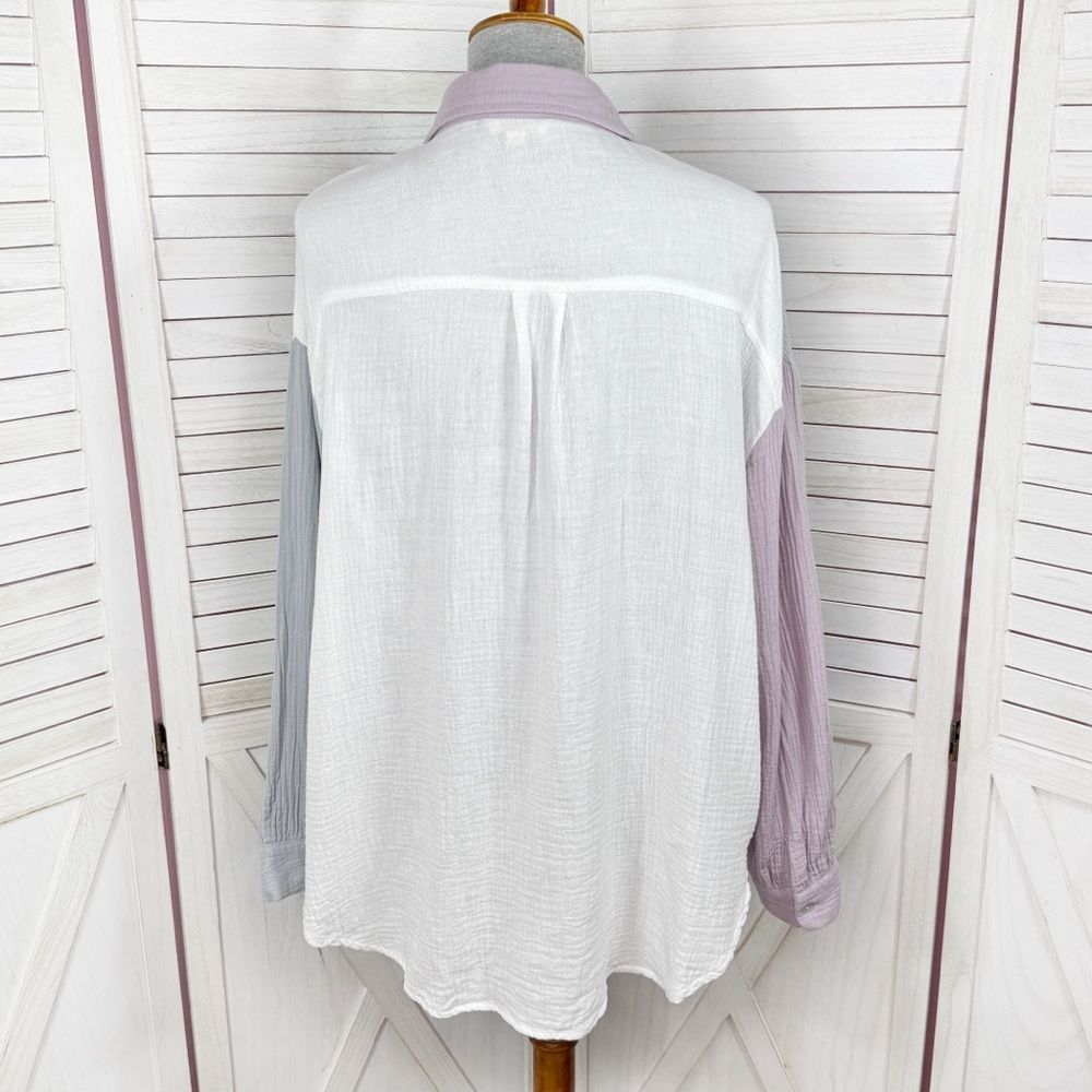 Entro Oversized Gauze Color Block Button Up Shirt… - image 5